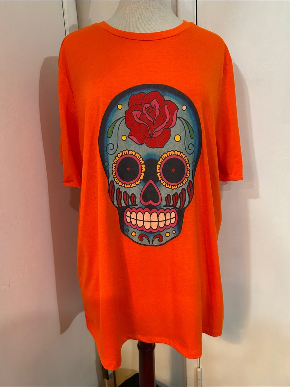 Bright Orange Sugar Skull Graphic Tee